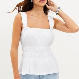 LOFT Milkmaid Tank Top Womens XS White Tiered Cottagecore Smocked Feminine